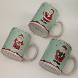 Santa Claus Themed Green And Red Coffee Tea Mugs Set Of 3